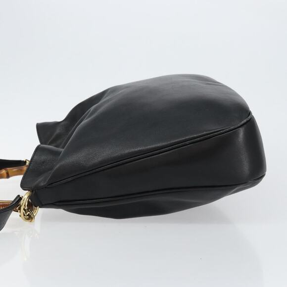 GUCCI Bamboo Handbag Leather Black Gold 001 2058 1577 0 - Picture 5 of 12